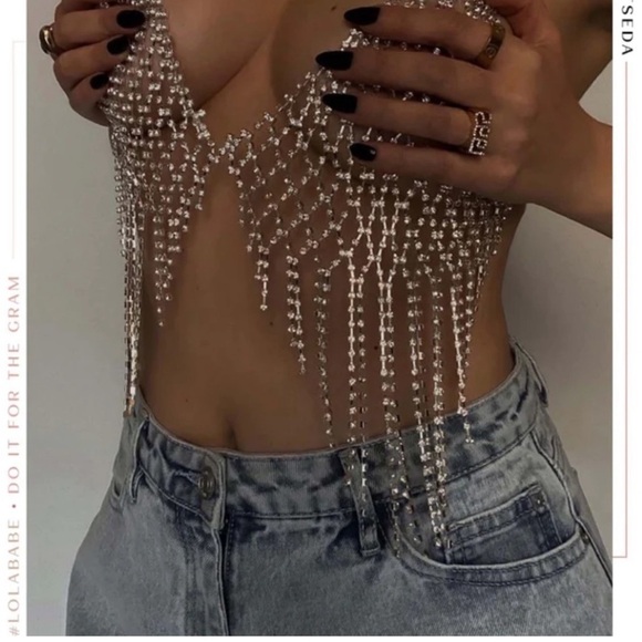 Embellished fringe bra top miss Lola Rhinestones, Fringe Top, Halter Neck - Picture 3 of 9